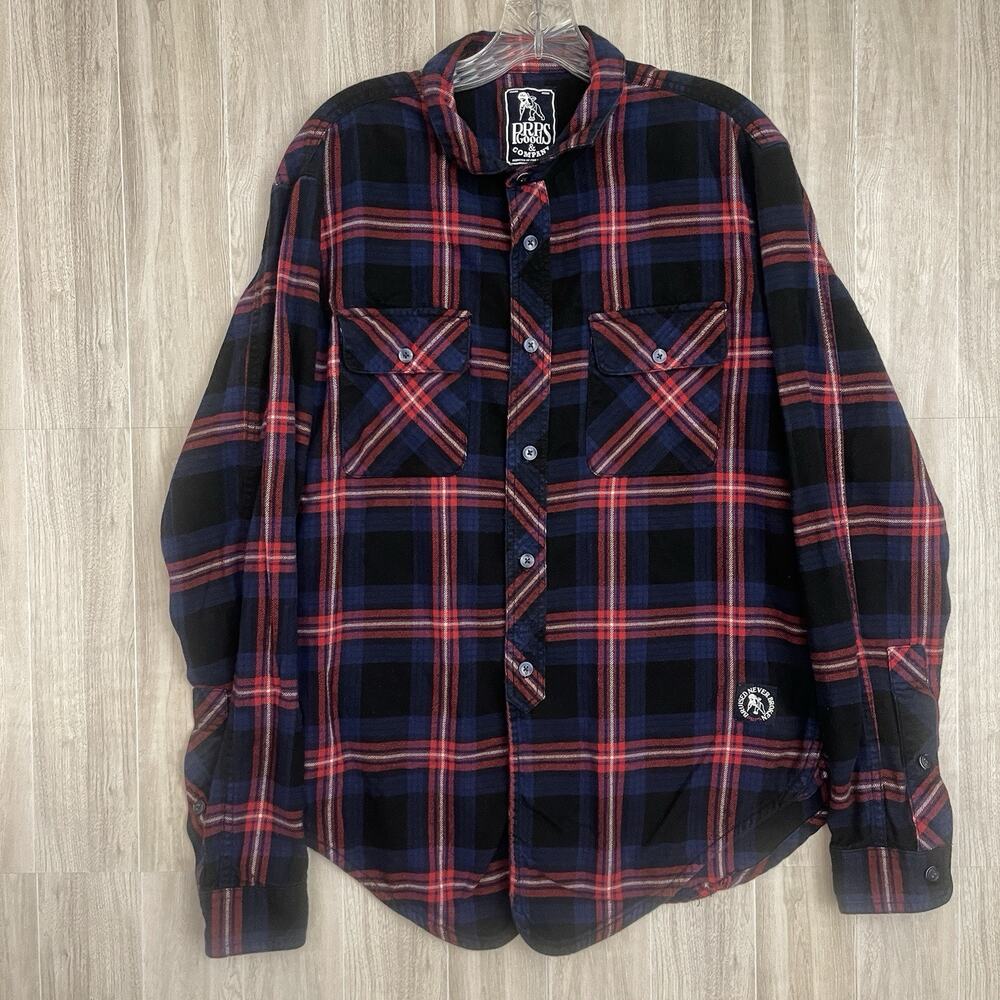 PRPs Flannel Shirt Mens Medium Button Up Flap Pockets Bruised Never Broken Rad